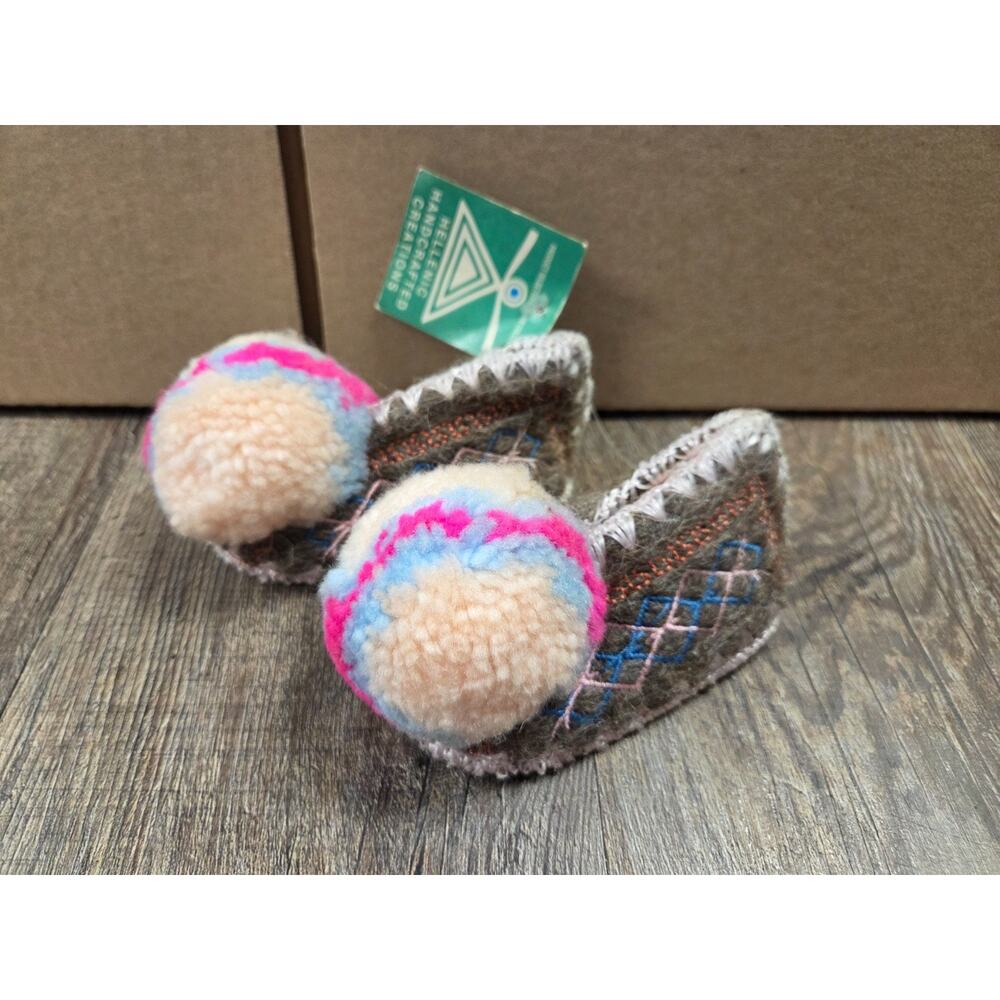 G. Minas Traditional Greek Woolen Slippers NWT Baby Girl Newborn UK Size 2 Shoes